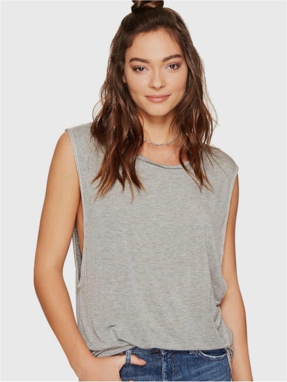 Free People We The Free "The It" Minimalistic Neutral Lightweight Gray Tank - XS